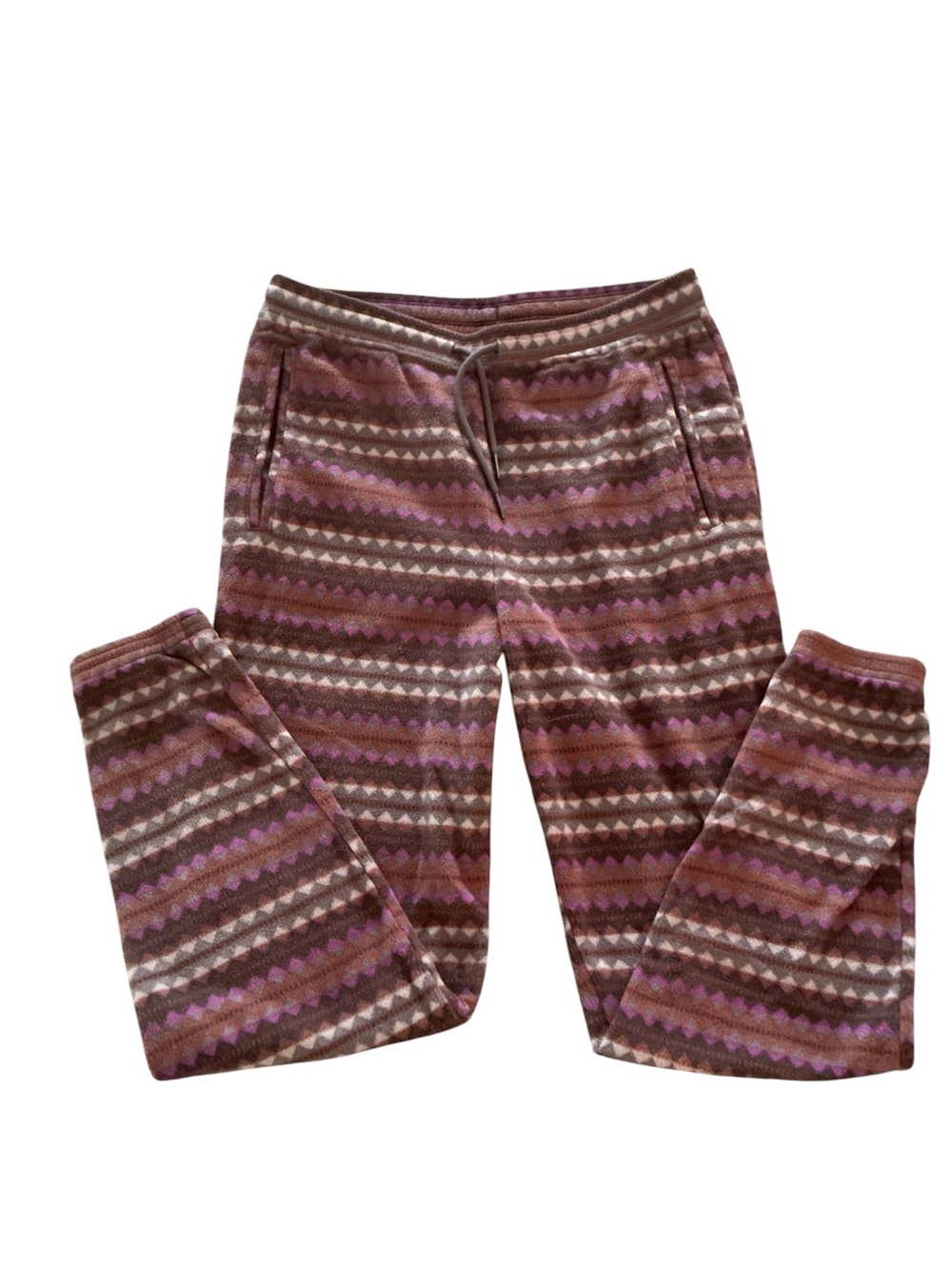 Patagonia women’s Micro D fleece joggers pants brown Aztec design